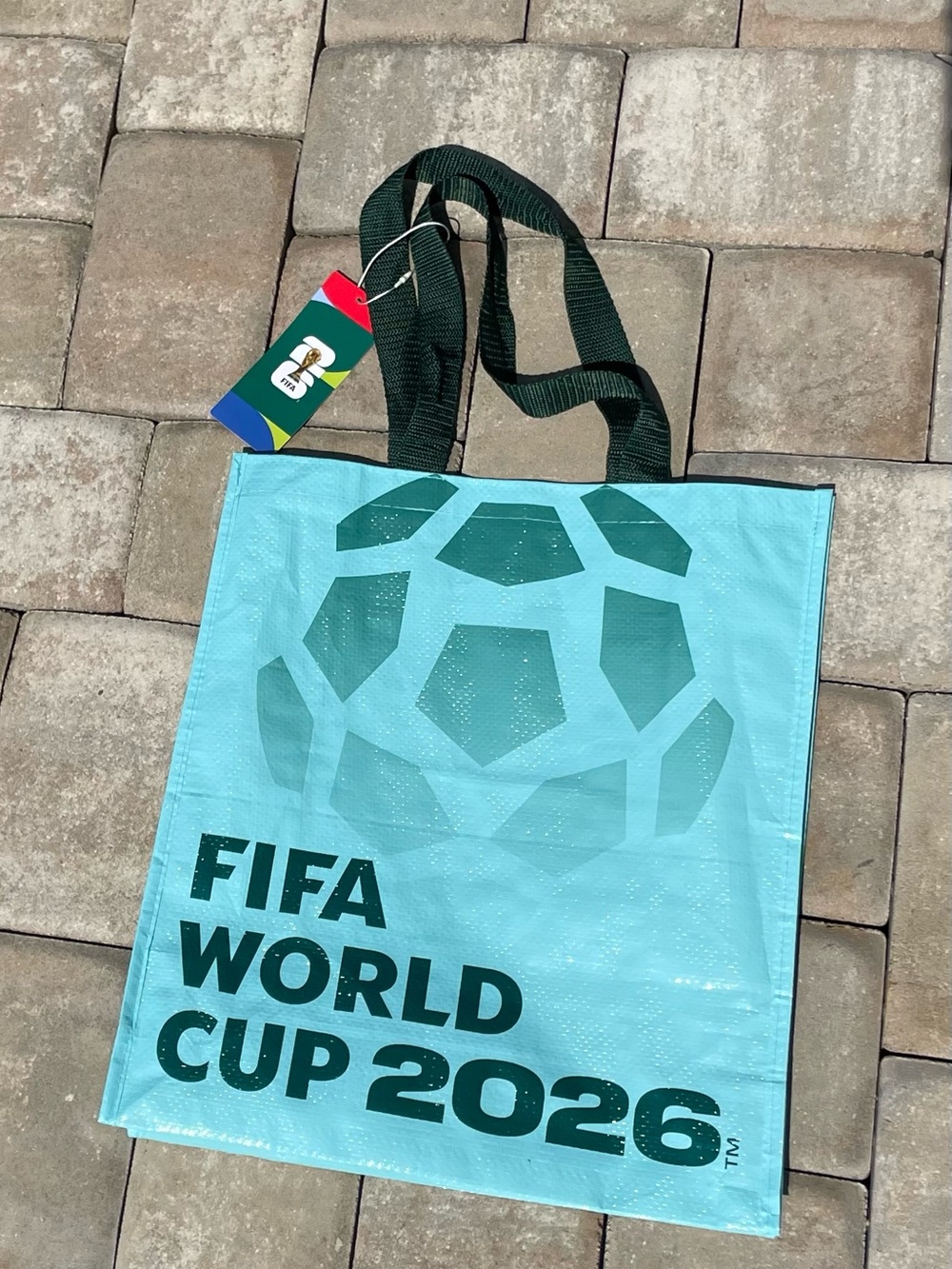 NWT FIFA World Cup 2026 Aqua Tote Recycled Bag with Dark Green Accents